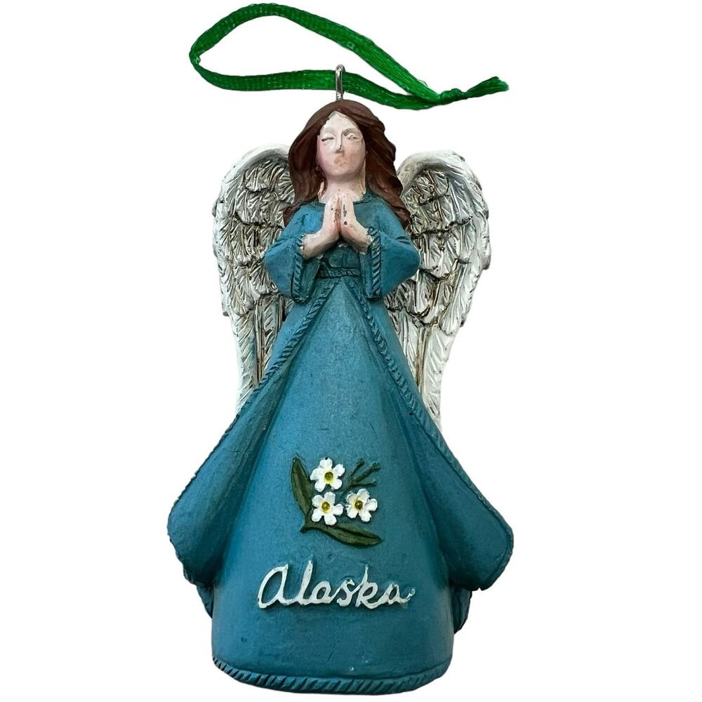 Alaska Angel Christmas Ornament Forget Me Not Blue Resin Holiday Festive
